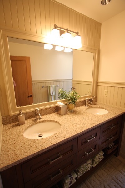 Painted wainscoating in bathroom.