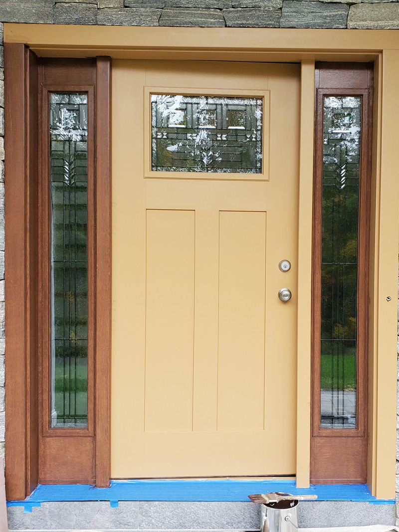 Partially finished painted and refinished door.